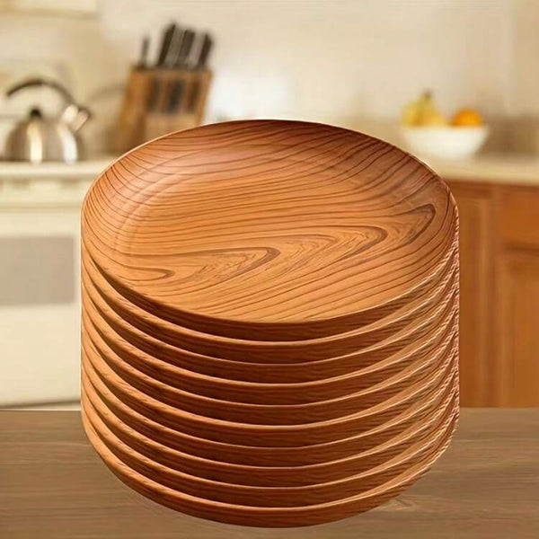 Japanese Style Wood Grain Serving Tray – Rectangular PP Tea & Food Tray