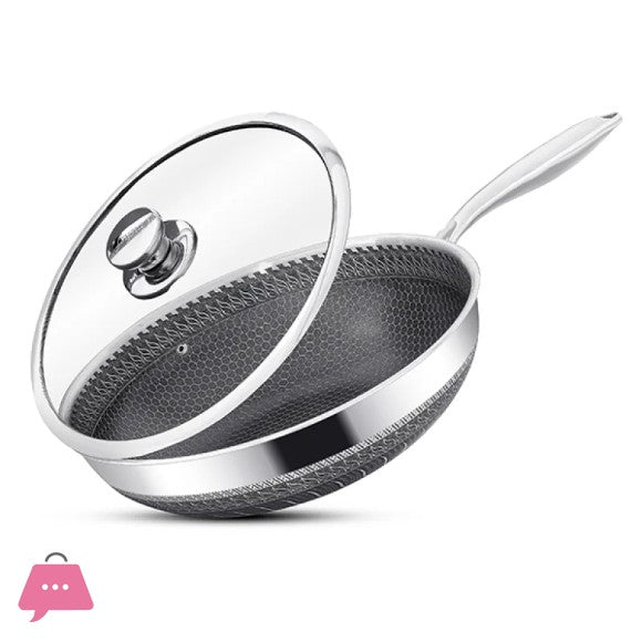 LMETJMA Stainless Steel Honeycomb Nonstick Frying Pan with Lid – Induction Compatible