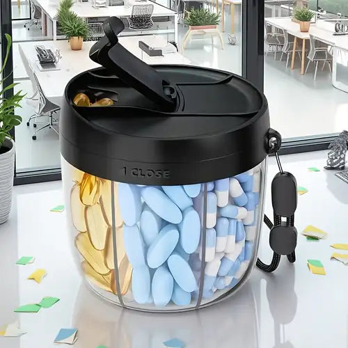 Portable 7-Compartment Pill Organizer – Cute Pill Dispenser with Wide Opening