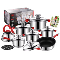 16PCS Stainless Steel Cookware Set – Nonstick Pots & Pans for Induction Cooktops