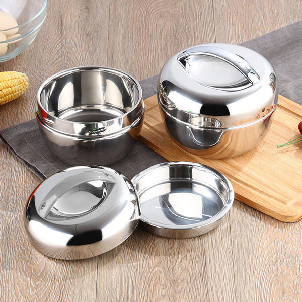 Insulated Stainless Steel Lunch Box with Circular Lid – Portable Food Container