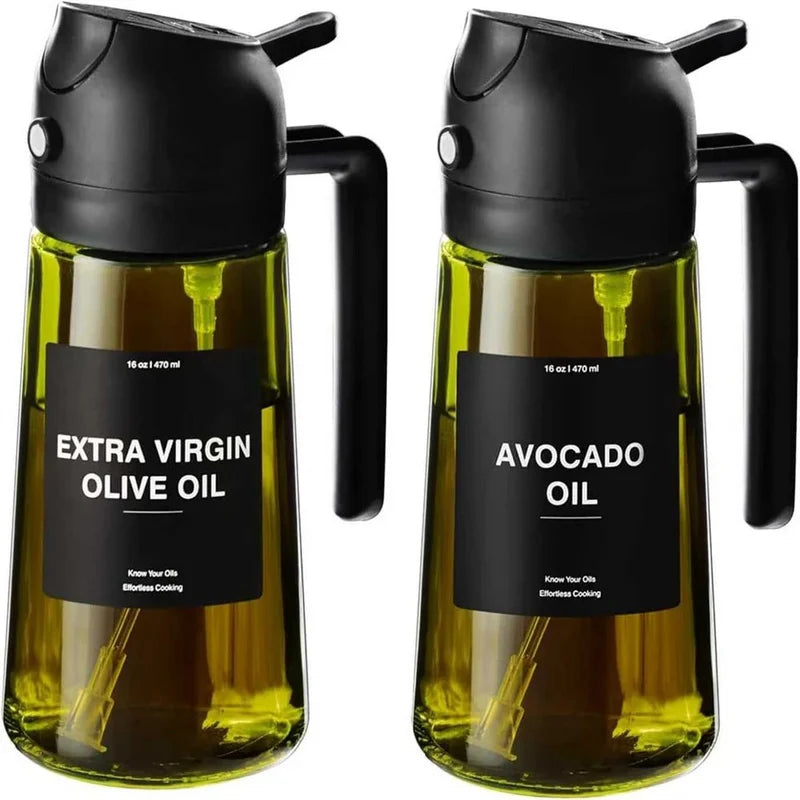 470ml 2-in-1 Olive Oil Sprayer & Dispenser – Glass Cooking Oil Spray Bottle