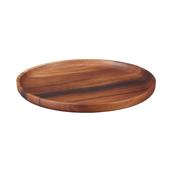 Japanese Style Solid Wooden Dinner Plate – Round Serving Tray for Snacks & Tea