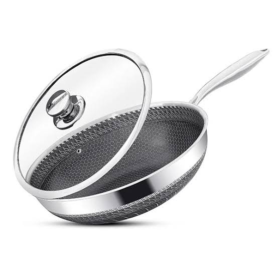LMETJMA Stainless Steel Honeycomb Nonstick Frying Pan with Lid – Induction Compatible