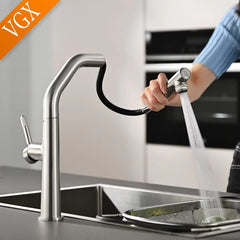 VGX Dual Spout Pull-Out Kitchen Faucet – Stainless Steel Drinking Water Mixer Tap