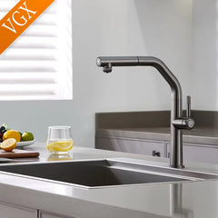VGX Dual Spout Pull-Out Kitchen Faucet – Stainless Steel Drinking Water Mixer Tap