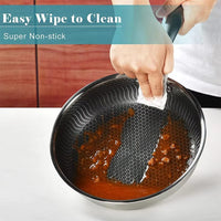 LMETJMA Stainless Steel Honeycomb Nonstick Frying Pan with Lid – Induction Compatible