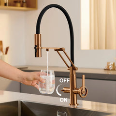 Brushed Rose Gold Kitchen Faucet with Filter Tap – Pull-Out Hot & Cold Mixer