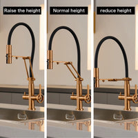 Brushed Rose Gold Kitchen Faucet with Filter Tap – Pull-Out Hot & Cold Mixer