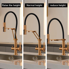 Brushed Rose Gold Kitchen Faucet with Filter Tap – Pull-Out Hot & Cold Mixer