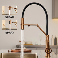 Brushed Rose Gold Kitchen Faucet with Filter Tap – Pull-Out Hot & Cold Mixer