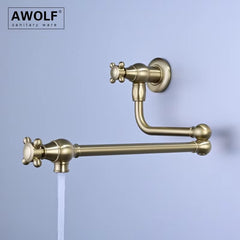 Awolf Solid Brass Pot Filler Faucet – Wall Mounted Folding Kitchen Tap with 360° Rotation