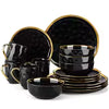 LOVECASA Black Porcelain Dinnerware Set – 16/32 Piece Tableware with Gold Trim