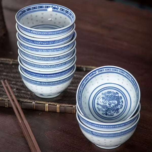 Jingdezhen Blue & White Dragon Porcelain Rice Bowl – Ceramic Ramen & Soup Bowl