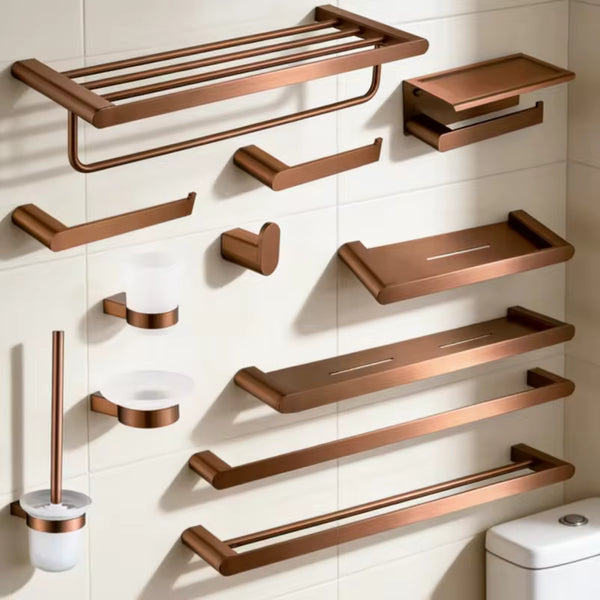 Brushed Rose Gold Bathroom Accessories Set – Towel Bar, Tissue Holder & Storage Rack