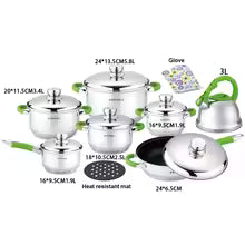 16PCS Stainless Steel Cookware Set – Nonstick Pots & Pans for Induction Cooktops