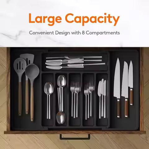 Expandable Kitchen Silverware Drawer Organizer – Adjustable Cutlery & Utensil Tray