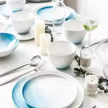 Nordic Gradient Blue Ceramic Dinnerware Set – Plates, Bowls, Cups & Serving Trays