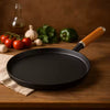 20cm Cast Iron Skillet with Wooden Handle – Pre-Seasoned Fry Pan for Gas & Induction