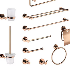 Brushed Rose Gold Bathroom Accessories Set – Towel Bar, Tissue Holder & Storage Rack