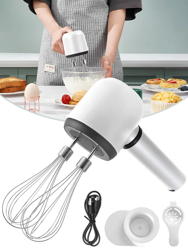 USB Rechargeable Electric Hand Blender – 3-Speed Portable Hand Whisk with 2 Stainless Steel Beaters