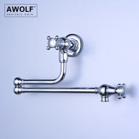 Awolf Solid Brass Pot Filler Faucet – Wall Mounted Folding Kitchen Tap with 360° Rotation