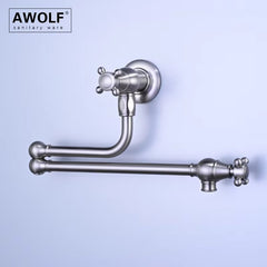 Awolf Solid Brass Pot Filler Faucet – Wall Mounted Folding Kitchen Tap with 360° Rotation